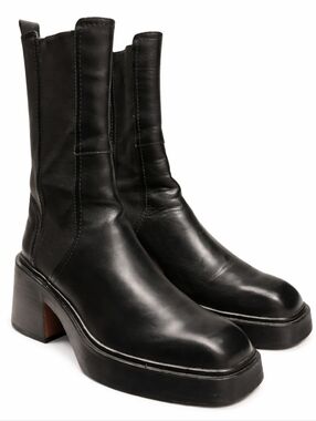 MAJE | Black Leather Platform Chunky Heel Chelsea Boots | EU 38